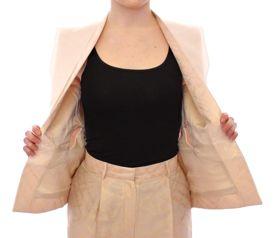 Beige brocade sleeveless jacket vest