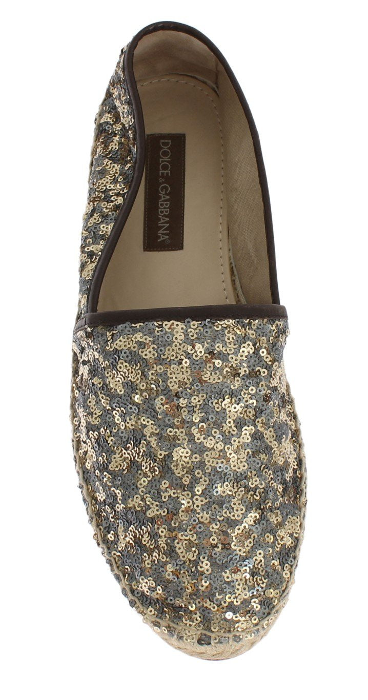 Gold Silver Sequined Logo Espadrilles