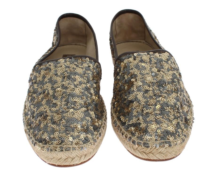 Gold Silver Sequined Logo Espadrilles