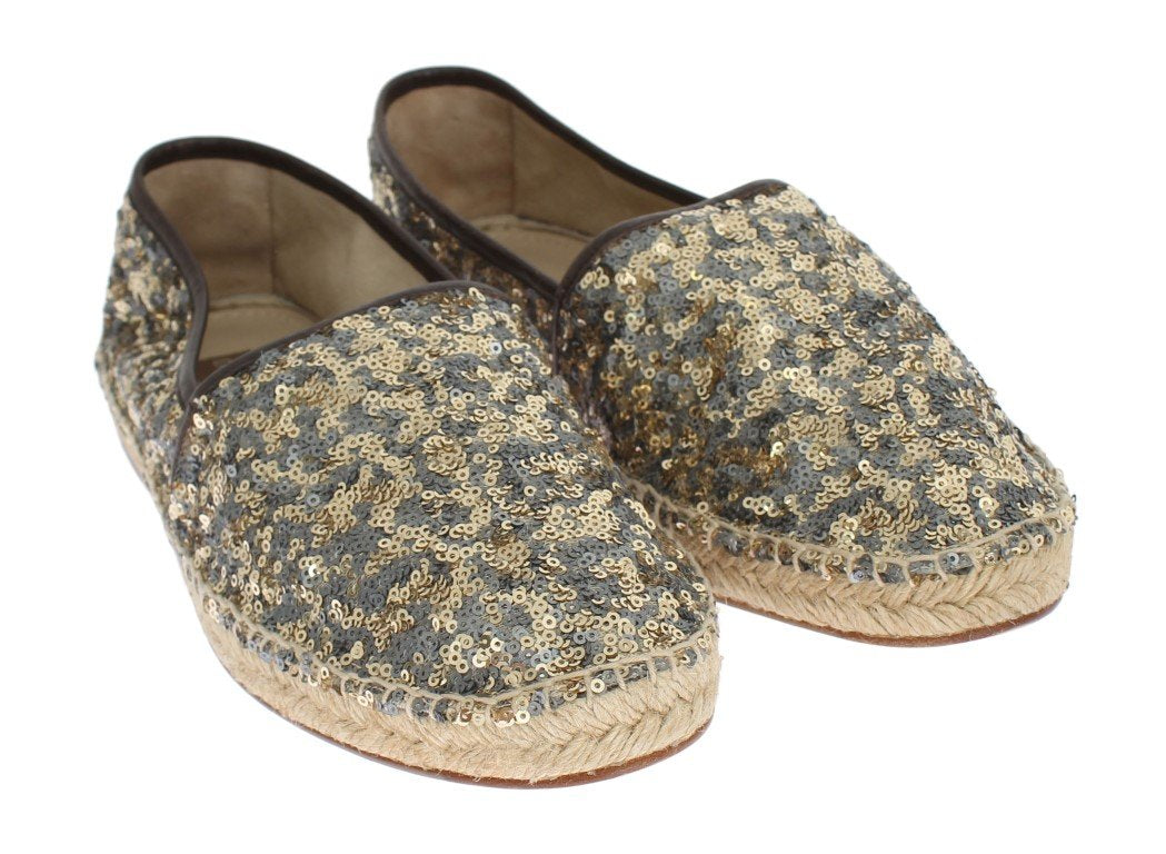 Gold Silver Sequined Logo Espadrilles