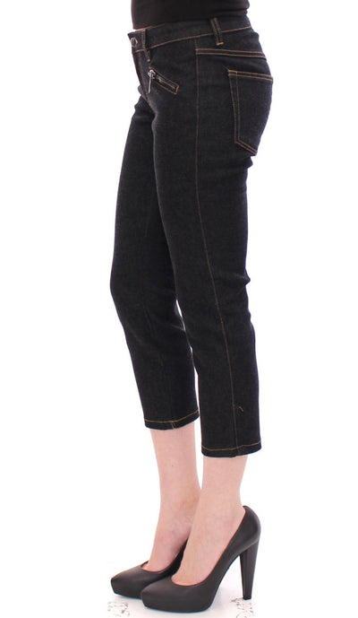 Black Cotton Cropped Slim Fit Jeans Pants