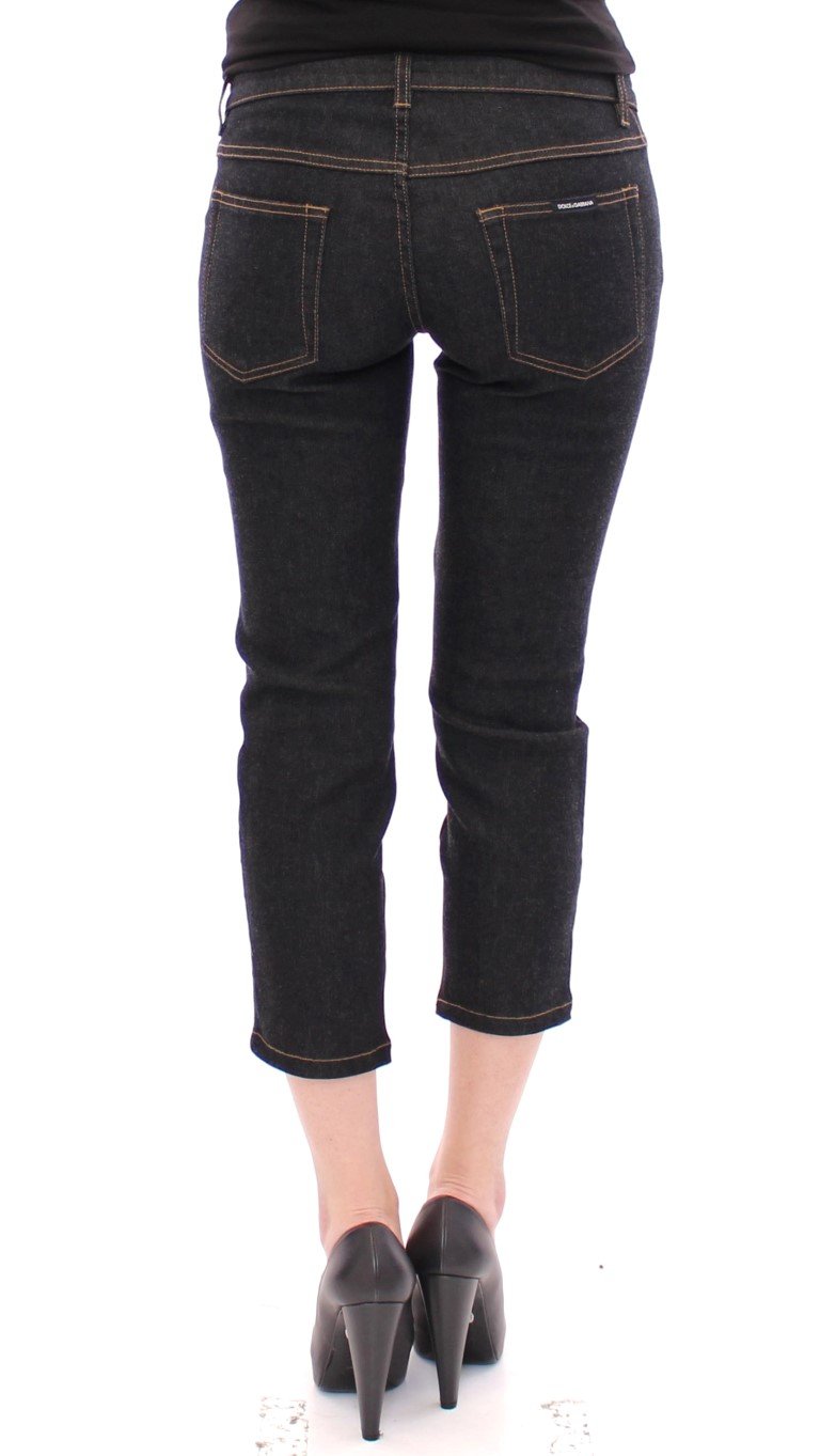 Black Cotton Cropped Slim Fit Jeans Pants