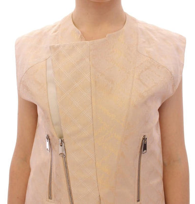 Beige brocade sleeveless jacket