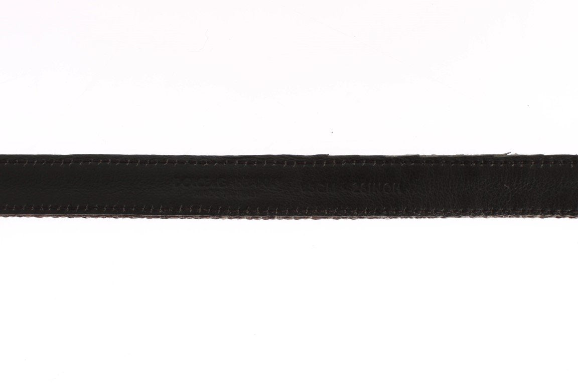 Brown Straw Leather Crystal Buckle Belt