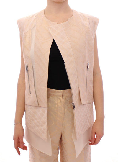 Beige brocade sleeveless jacket