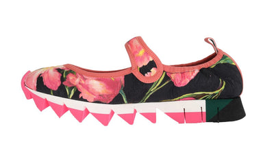 Pink Floral Brocade Strap Ballerina Shoes