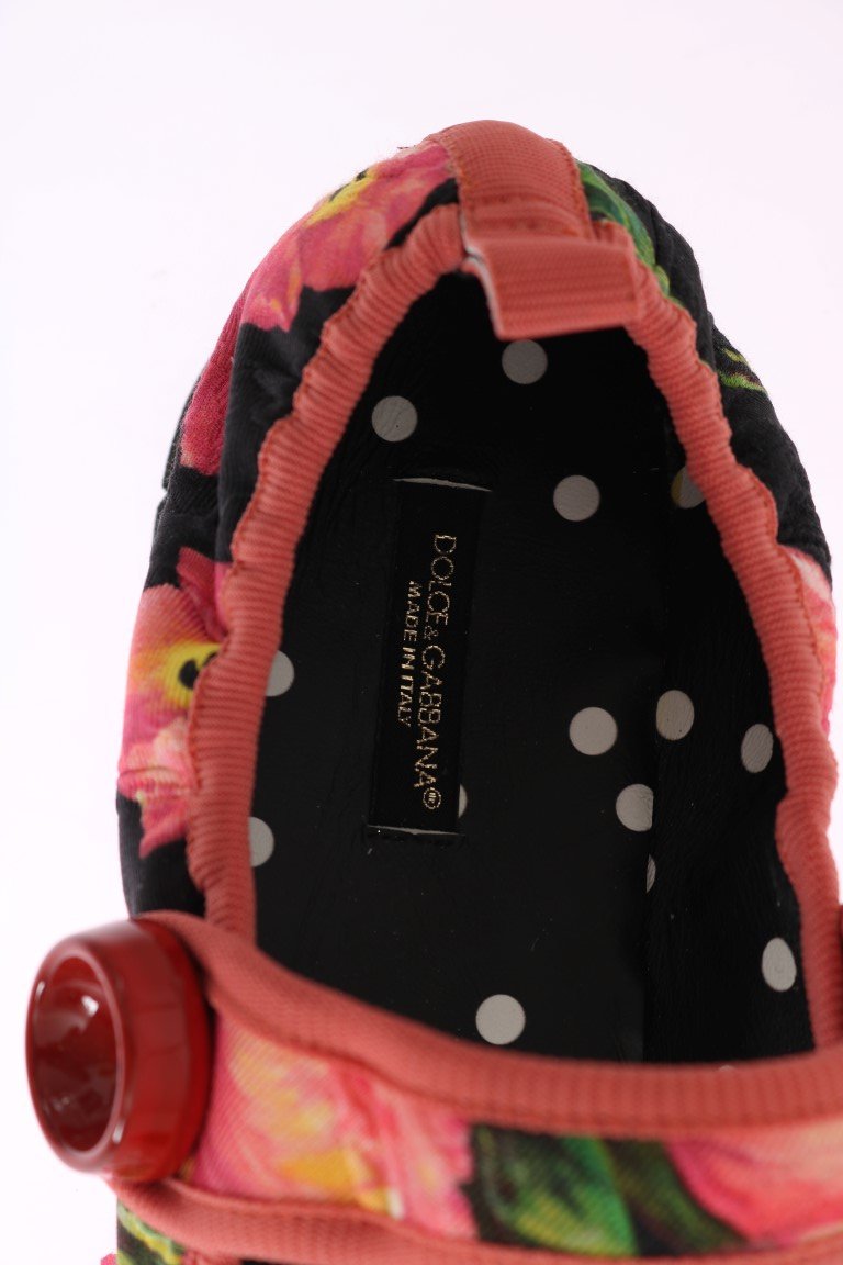 Pink Floral Brocade Strap Ballerina Shoes