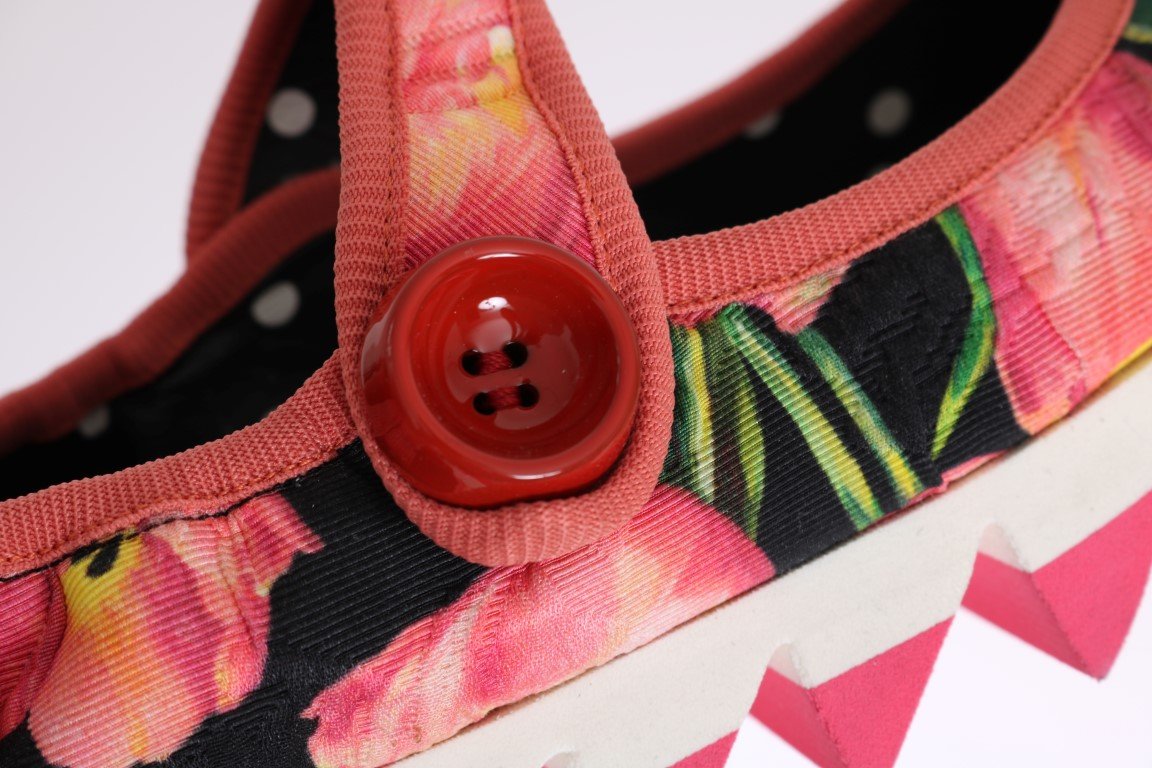 Pink Floral Brocade Strap Ballerina Shoes