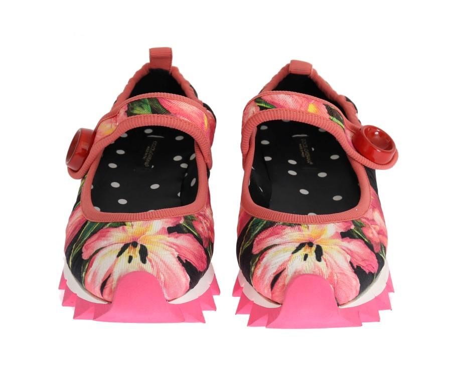 Pink Floral Brocade Strap Ballerina Shoes