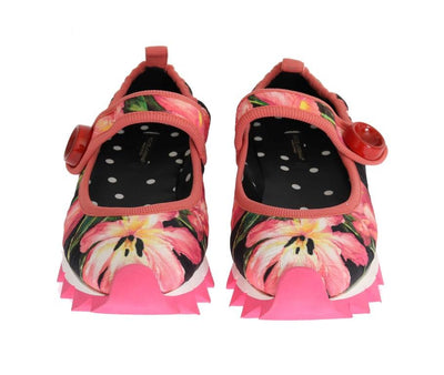 Pink Floral Brocade Strap Ballerina Shoes