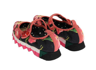 Pink Floral Brocade Strap Ballerina Shoes