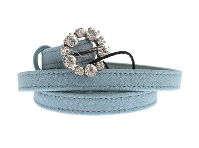 Blue Cotton Leather Crystal Buckle Belt