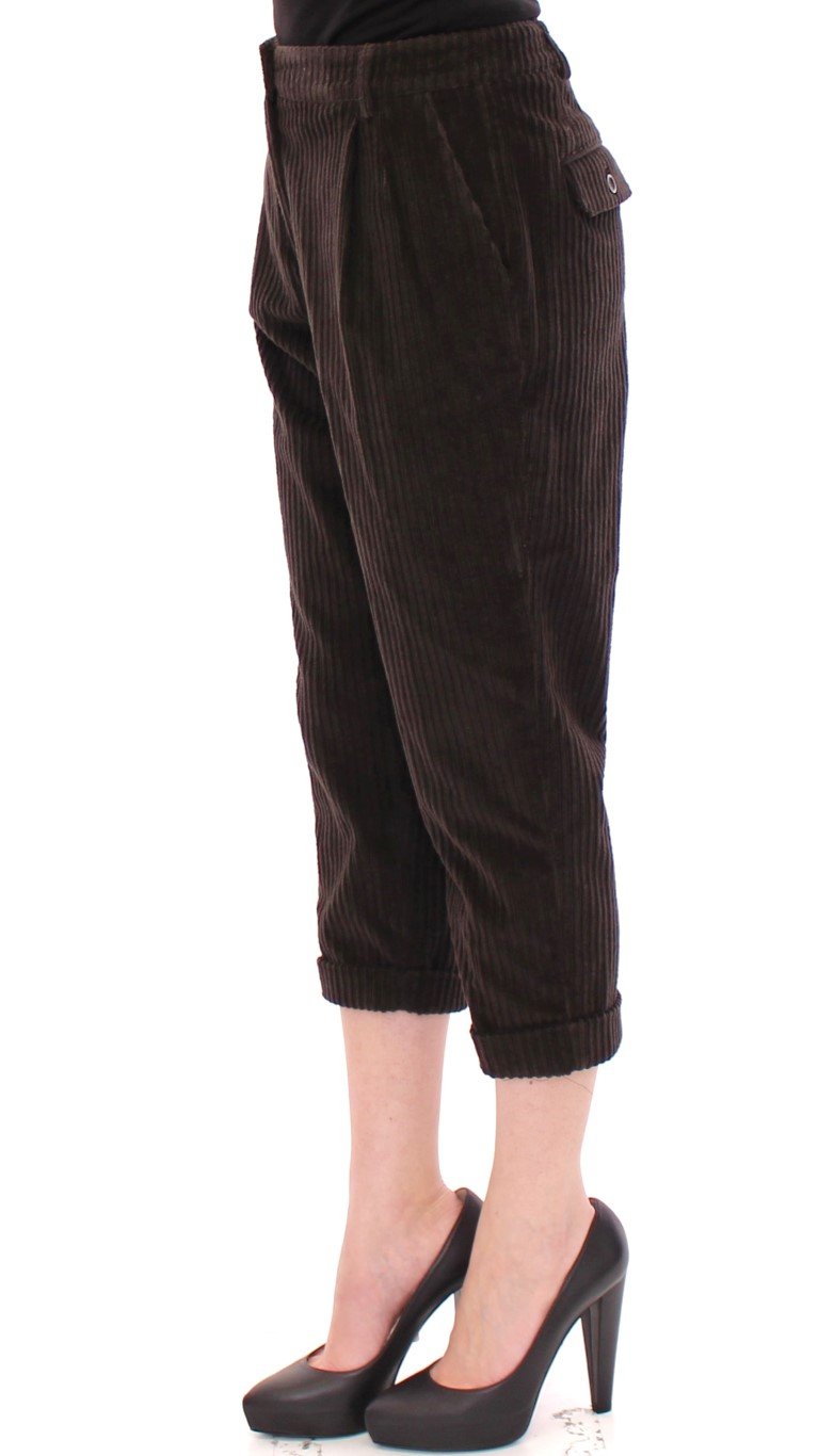 Brown Cotton Corduroys Cropped Jeans Pants