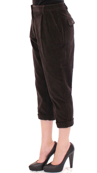 Brown Cotton Corduroys Cropped Jeans Pants