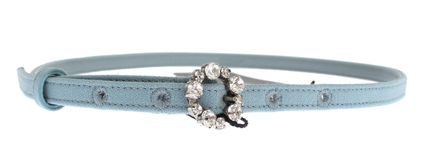 Blue Cotton Leather Crystal Buckle Belt