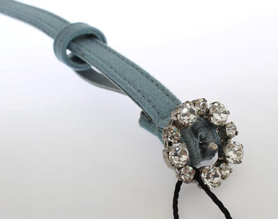 Blue Cotton Leather Crystal Buckle Belt