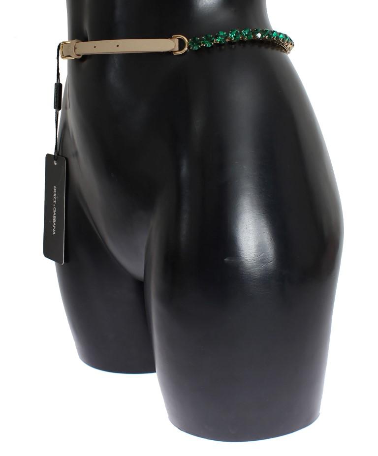 Beige Suede Leather Green Crystal Belt