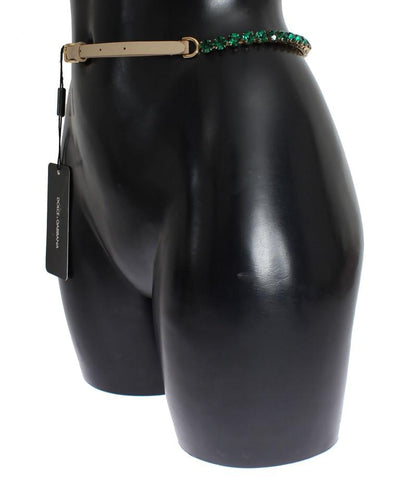 Beige Suede Leather Green Crystal Belt