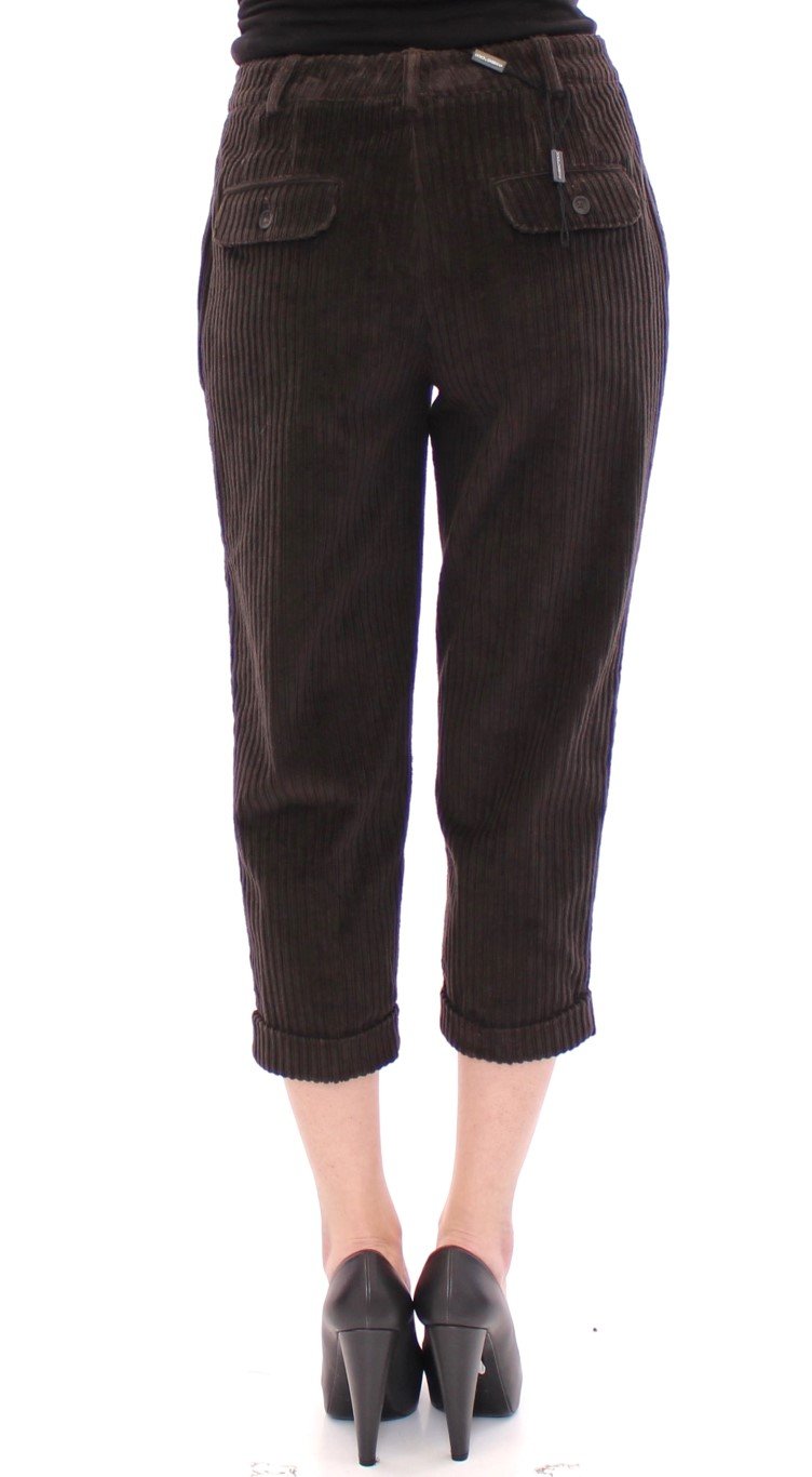 Brown Cotton Corduroys Cropped Jeans Pants