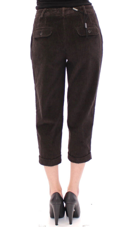 Brown Cotton Corduroys Cropped Jeans Pants