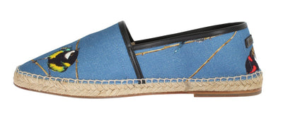 Blue Canvas Bird Pattern Espadrilles