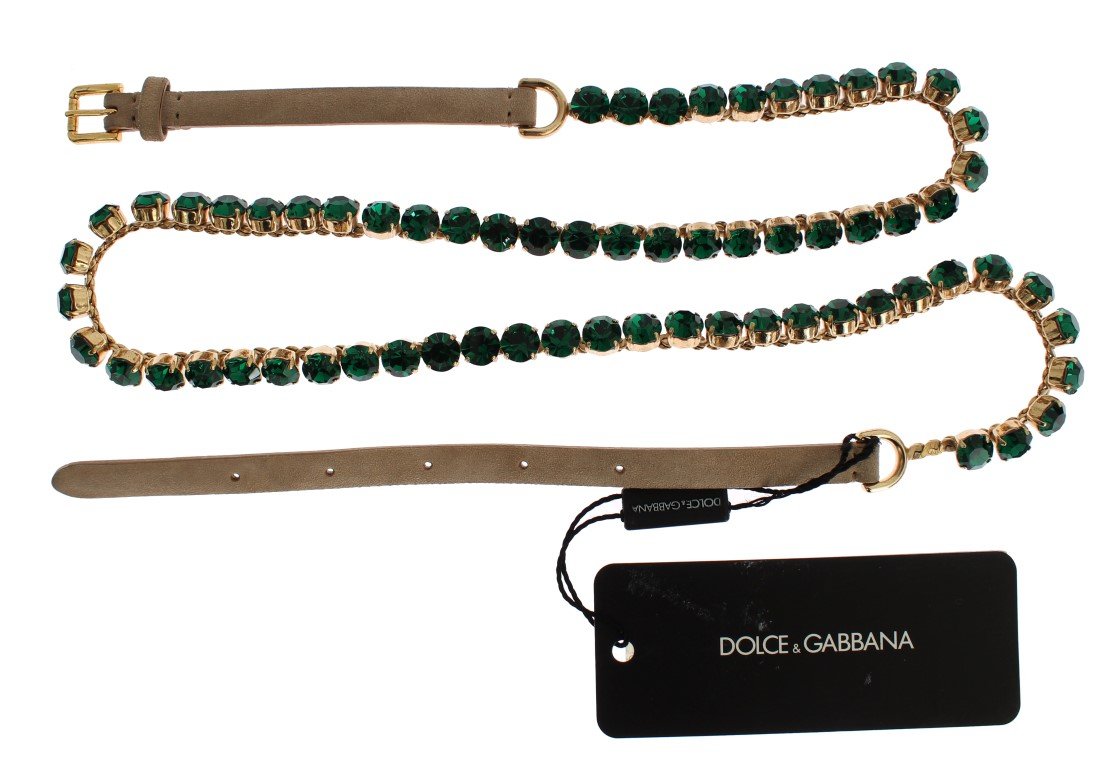 Beige Suede Leather Green Crystal Belt