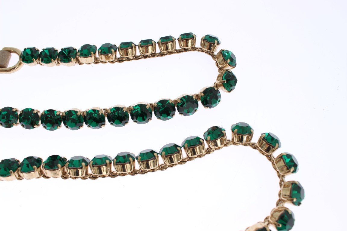 Beige Suede Leather Green Crystal Belt