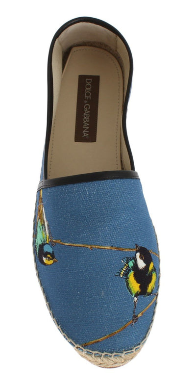 Blue Canvas Bird Pattern Espadrilles