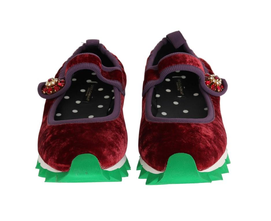 Red Velvet Crystal Strap Ballerina Shoes