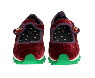 Red Velvet Crystal Strap Ballerina Shoes