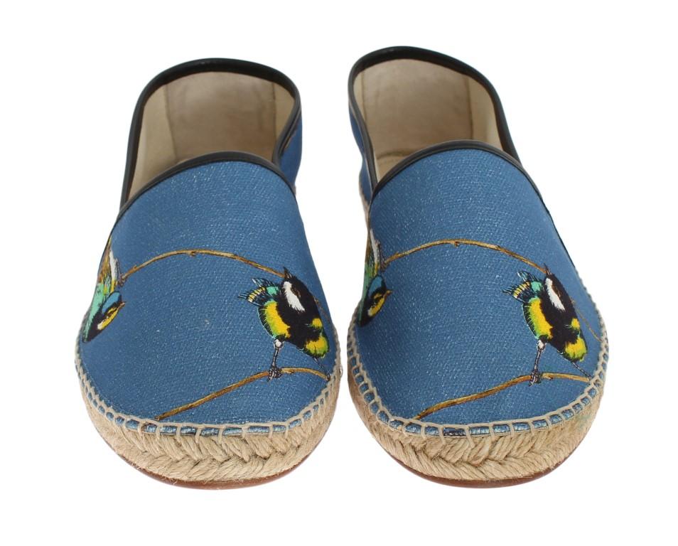 Blue Canvas Bird Pattern Espadrilles