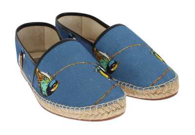 Blue Canvas Bird Pattern Espadrilles