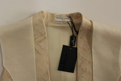 Beige brocade sleeveless jacket vest