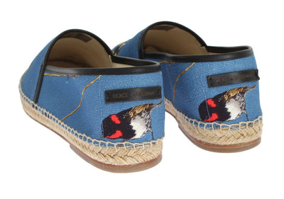 Blue Canvas Bird Pattern Espadrilles
