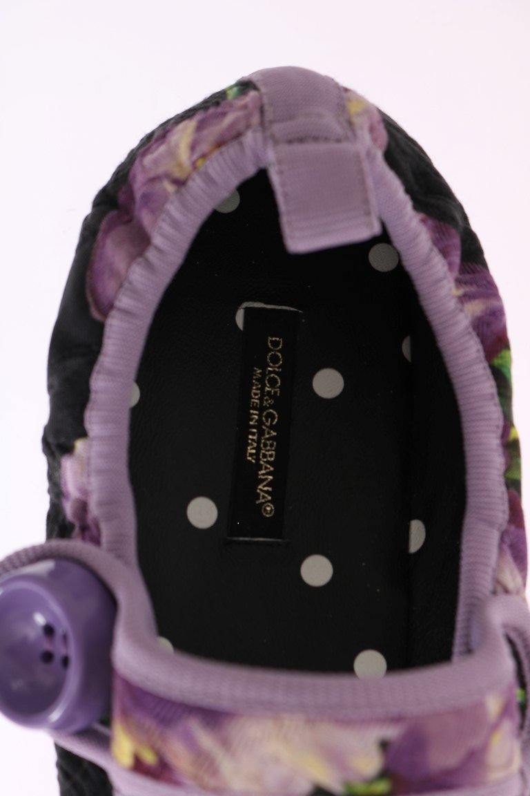 Purple Floral Brocade Strap Ballerina Shoes