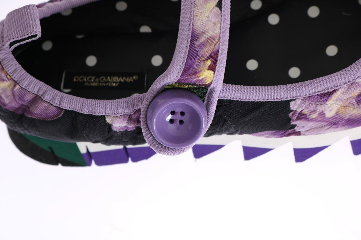 Purple Floral Brocade Strap Ballerina Shoes
