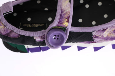 Purple Floral Brocade Strap Ballerina Shoes