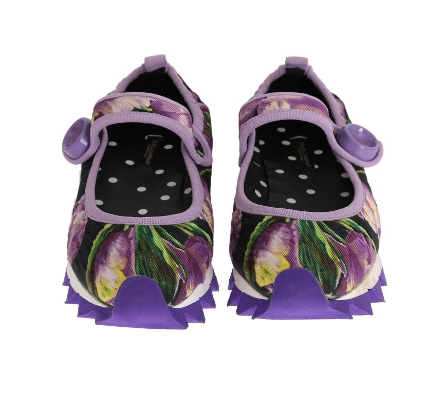 Purple Floral Brocade Strap Ballerina Shoes