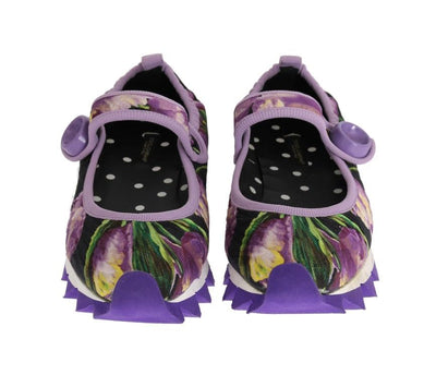 Purple Floral Brocade Strap Ballerina Shoes