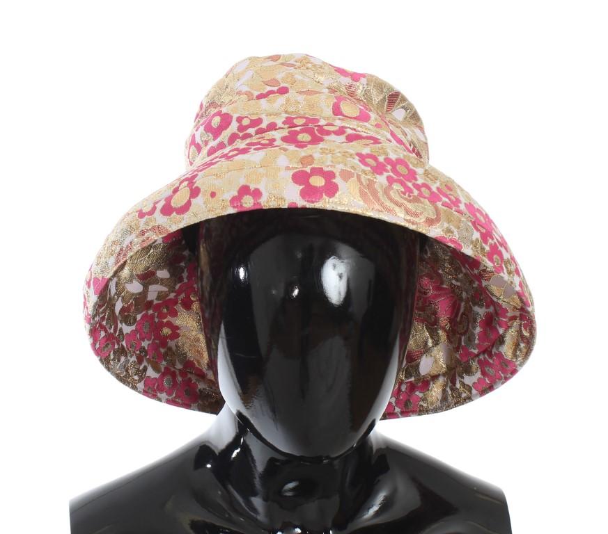 Gold Pink Jacquard Floral Hat