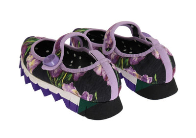 Purple Floral Brocade Strap Ballerina Shoes
