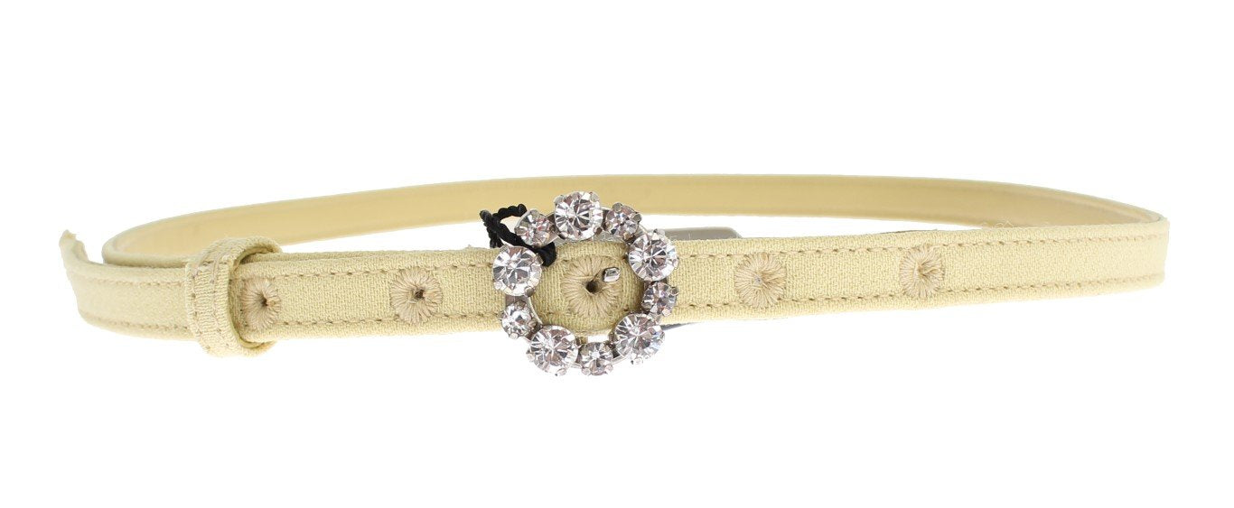 Beige Cotton Leather Crystal Buckle Belt