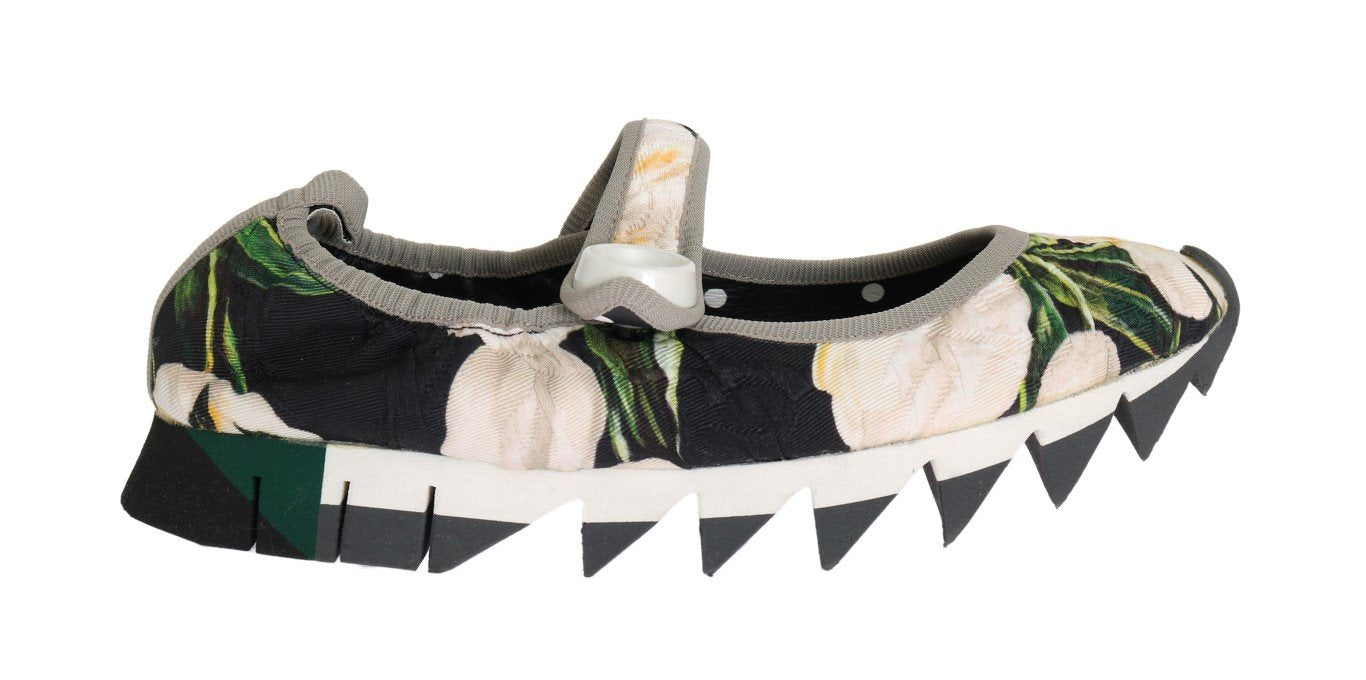 White Tulip Brocade Strap Ballerina Shoes