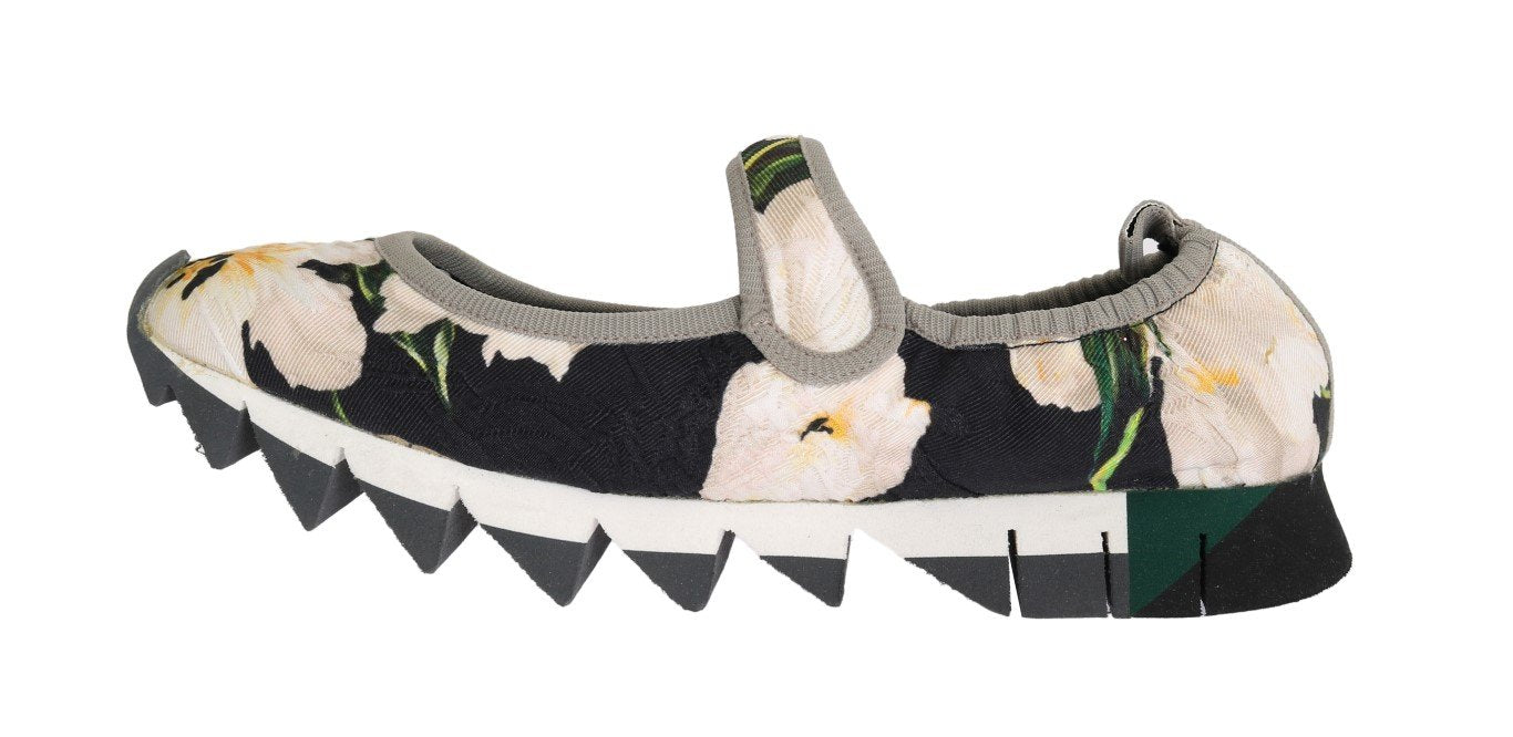 White Tulip Brocade Strap Ballerina Shoes