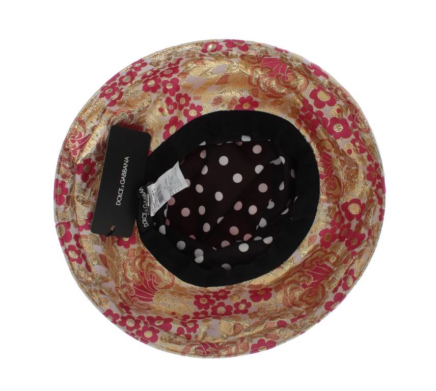 Gold Pink Jacquard Floral Hat