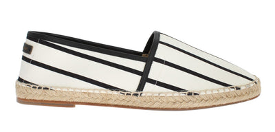 White Canvas Black Striped Espadrilles