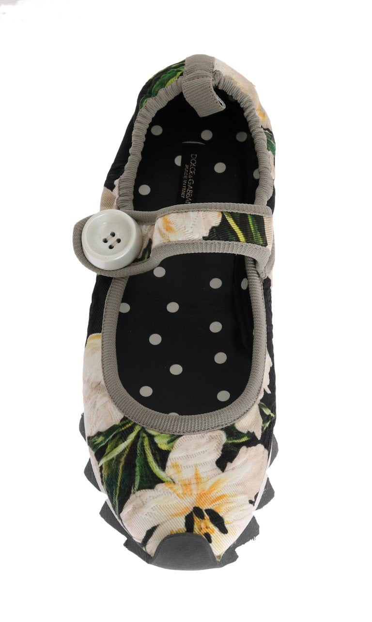 White Tulip Brocade Strap Ballerina Shoes