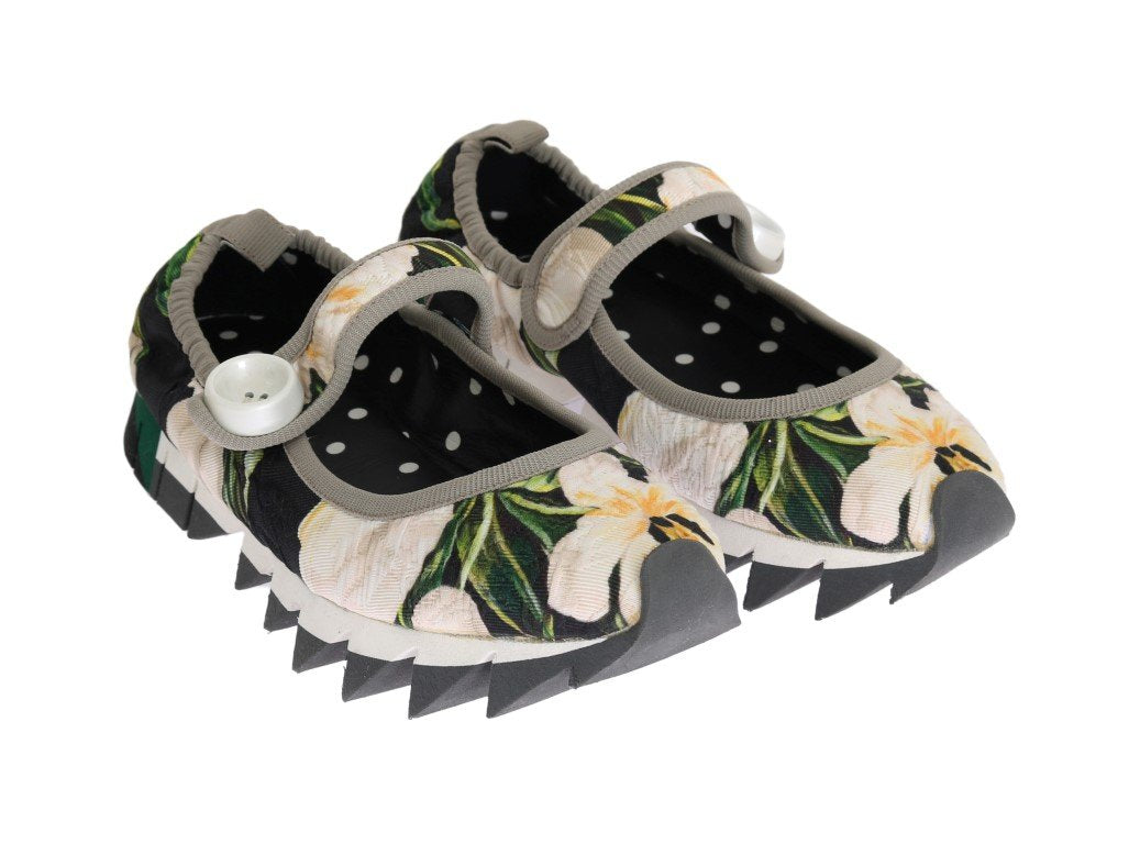 White Tulip Brocade Strap Ballerina Shoes
