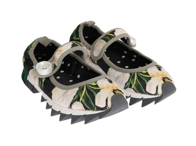 White Tulip Brocade Strap Ballerina Shoes
