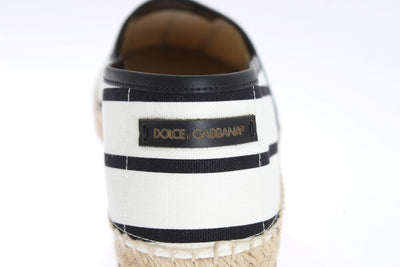 White Canvas Black Striped Espadrilles